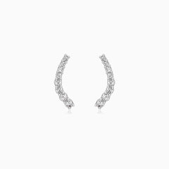 Sterling Silver Curved Cubic Zirconia Stud Earrings