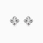 Sterling Silver Clover Cubic Zirconia Stud Earrings