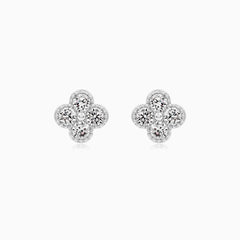Sterling Silver Clover Cubic Zirconia Stud Earrings