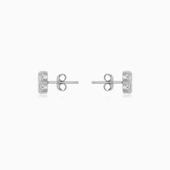 Sterling Silver Clover Cubic Zirconia Stud Earrings