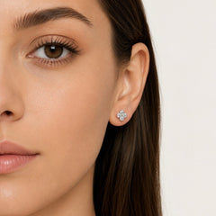 Sterling Silver Clover Cubic Zirconia Stud Earrings