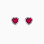Sterling Silver Heart Ruby Halo Stud Earrings