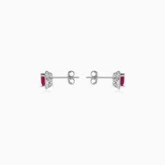 Sterling Silver Heart Ruby Halo Stud Earrings