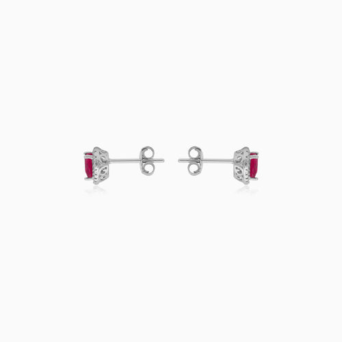 Sterling Silver Heart Ruby Halo Stud Earrings