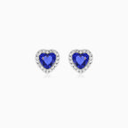 Sterling Silver Heart Sapphire Halo Stud Earrings