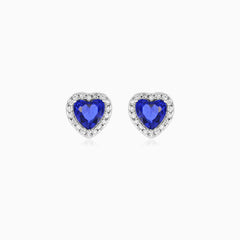 Sterling Silver Heart Sapphire Halo Stud Earrings