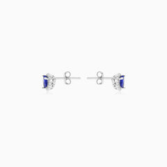 Sterling Silver Heart Sapphire Halo Stud Earrings