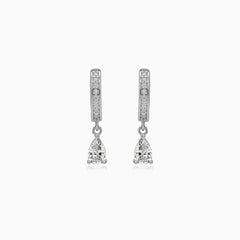 Sterling Silver Pear Zirconia Drop Hoop Earrings