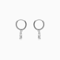 Sterling Silver Pear Zirconia Drop Hoop Earrings
