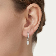 Sterling Silver Pear Zirconia Drop Hoop Earrings