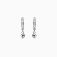 Sterling Silver Bezel Zirconia Drop Earrings