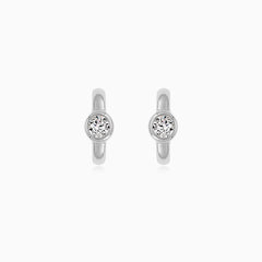 Sterling Silver Bezel Set Hoop Earrings