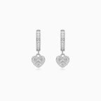 Sterling Silver Pavé Heart Drop Hoop Earrings