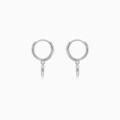 Sterling Silver Pavé Heart Drop Hoop Earrings
