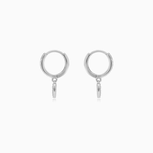 Sterling Silver Pavé Heart Drop Hoop Earrings