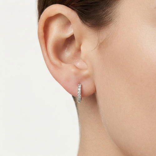 Sterling Silver Pavé Huggie Hoop Earrings