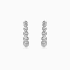 Sterling Silver Beaded Huggie Hoop Earrings