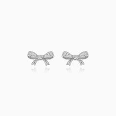 Sterling Silver Cubic Zirconia Bow Stud Earrings