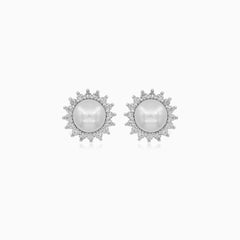 Sterling Silver Pearl Halo Stud Earrings