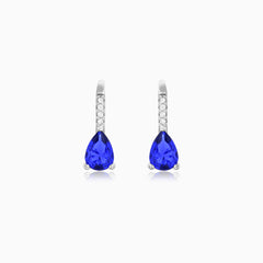 Sterling Silver Pear Sapphire Drop Earrings
