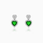 Sterling Silver Emerald Heart Dangling Earrings