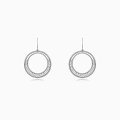 Stříbrné kruhové visací náušnice se zirkony