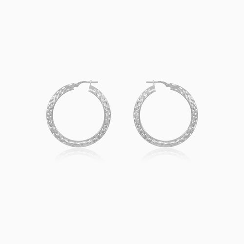 Sterling Silver Hoops with a Faceted Pattern