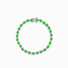 Pulsera halo de plata con esmeralda