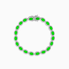 Pulsera halo de plata con esmeralda talla ovalada