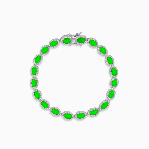 Pulsera halo de plata con esmeralda talla ovalada