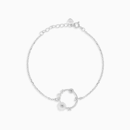 Pulsera de cadena de plata de ley con perlas redondas y en forma de flor