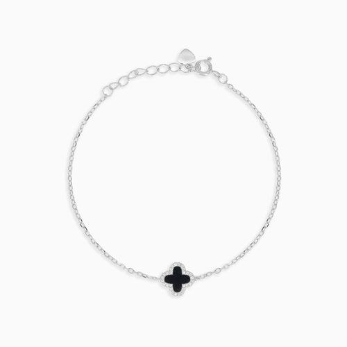 Bracelet en argent sterling avec trèfle en onyx