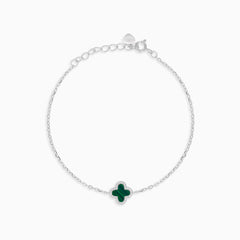 Pulsera de plata de ley con trébol de ágata verde