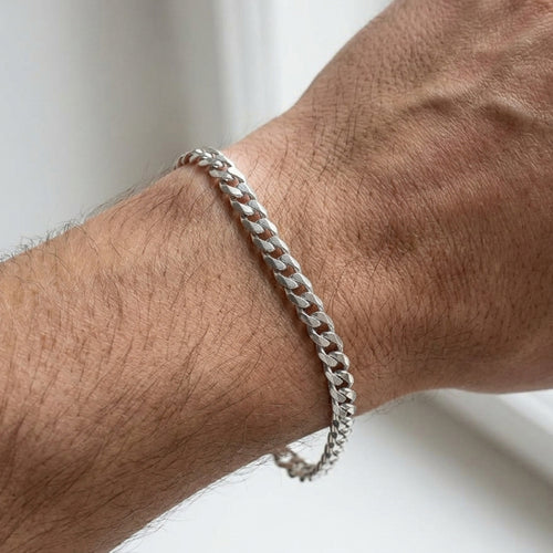 Men’s Sterling Silver Bracelet with Flat Curb Links