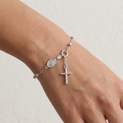 Sterling Silver Bracelet with Cross and Medallion
