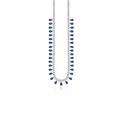 Sterling-Silber Halskette mit Birnen-Saphir und Zirkonia