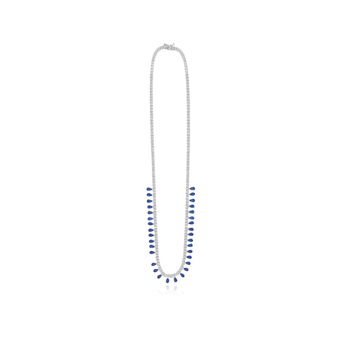 Sterling-Silber Halskette mit Birnen-Saphir und Zirkonia