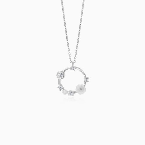 Sterling-Silber Halskette mit runder und Blumen-Perle