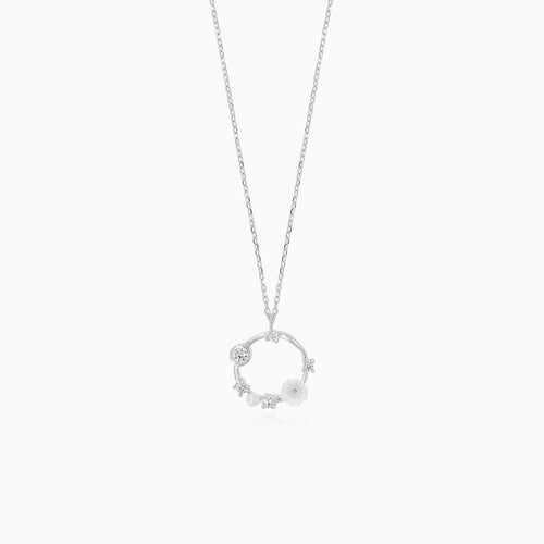 Sterling-Silber Halskette mit runder und Blumen-Perle