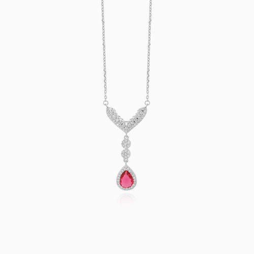 Elegant pear cut ruby necklace with cubic zirconia