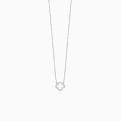 Silver necklace with small clover leaf and cubic zirconia