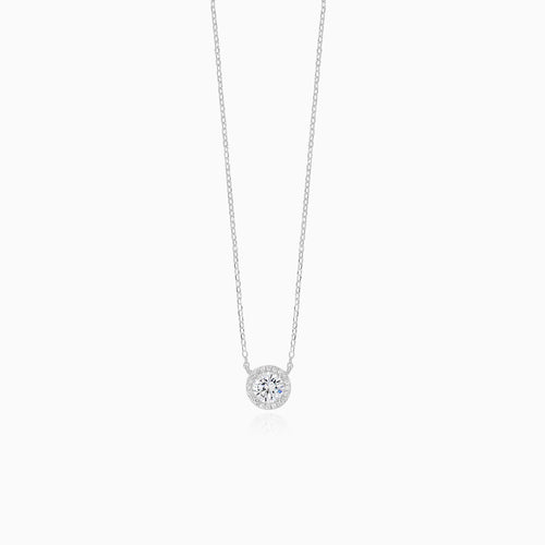 Sterling silver  necklace with halo cubic zirconia