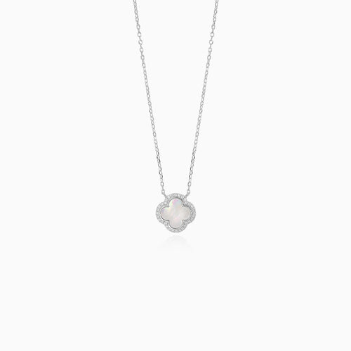 Halo-Sterlingsilber-Kleeblatt-Perlen-Halskette