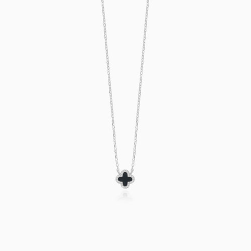 Sterling-Silber Halskette mit Onyx-Kleeblatt