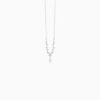 Sterling Silver Cubic Zirconia Floral Drop Necklace