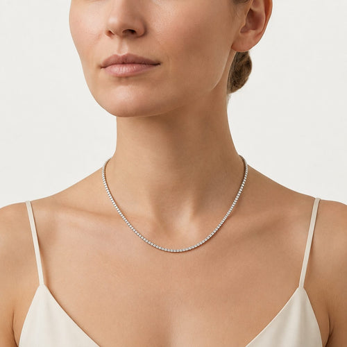 Sterling Silver Round Cubic Zirconia Tennis Necklace
