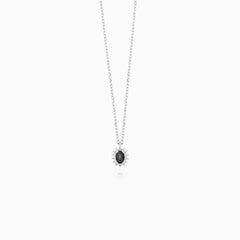 Sterling Silver Oval Onyx Halo Necklace