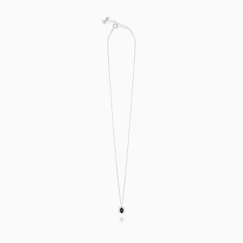 Sterling Silver Oval Onyx Halo Necklace