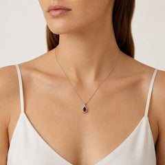 Sterling Silver Pear Ruby Necklace