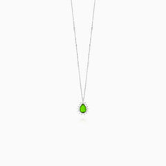 Sterling Silver Pear Emerald Necklace